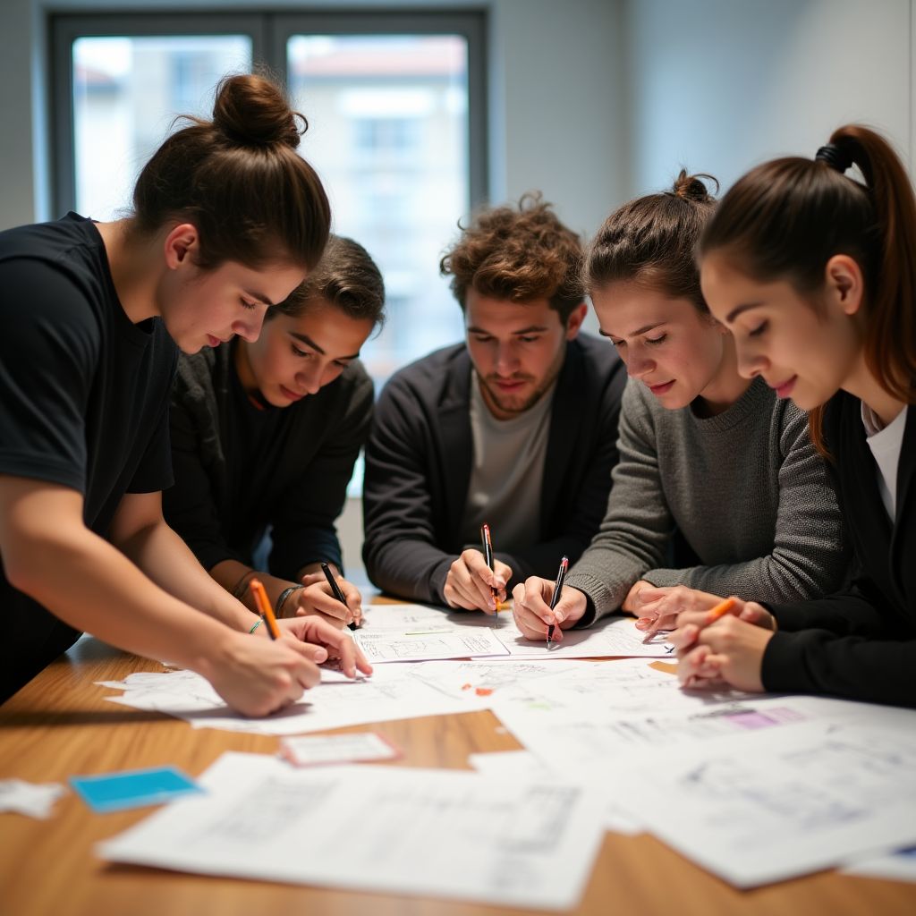 Trabajo en equipo de estudiantes